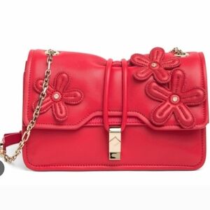 ❤️▪️MCM ▪️ Red Leather Run Candy Small Crystal Flower Small Flap Shoulder Bag